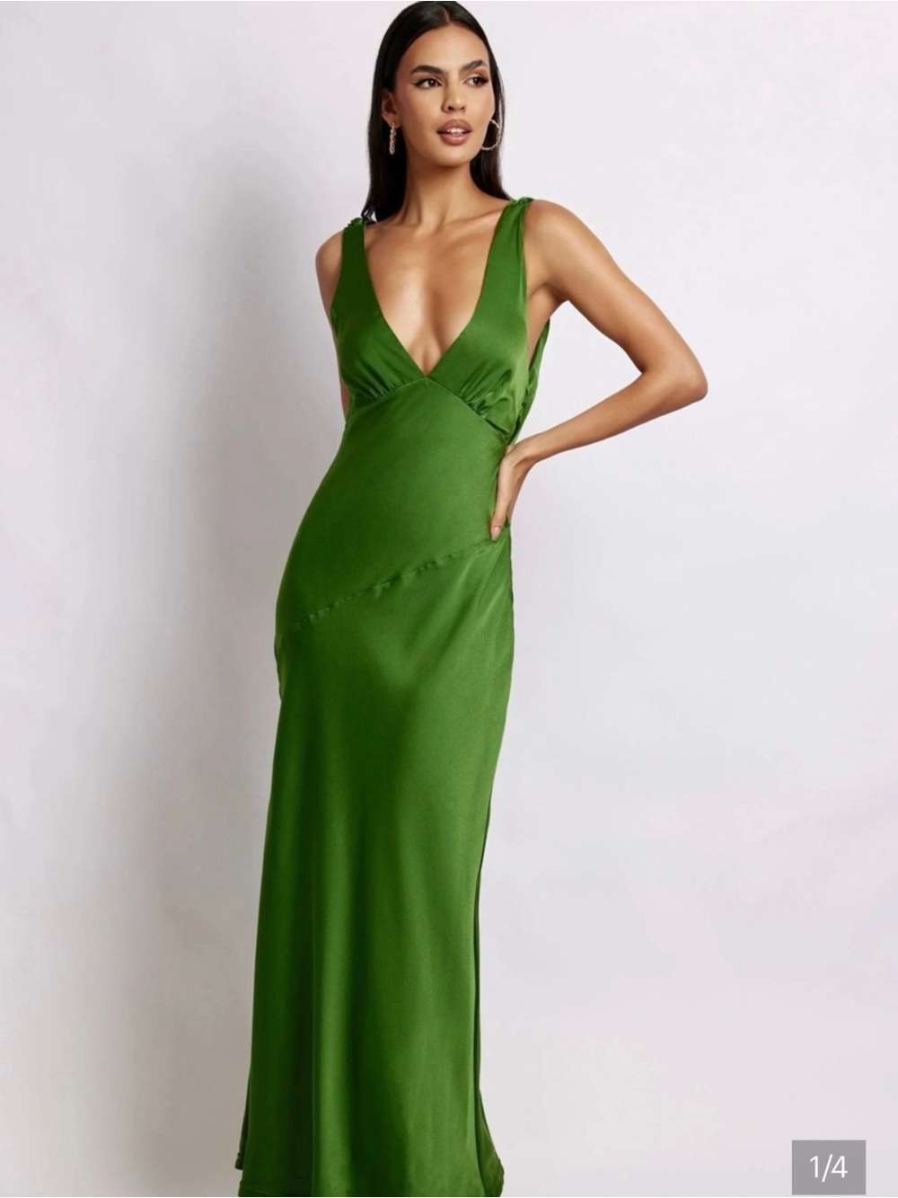MESHKI Nadia Maxi Satin Dress With Back Cowl in Emerald